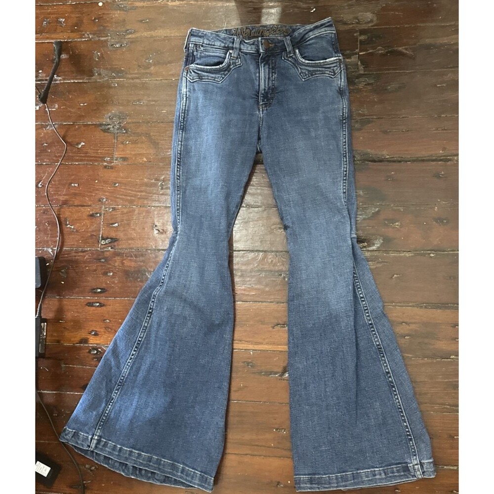 Wrangler High Rise Flare Jeans 27x28.5 Wide Bell Bottom Y2K Dark Denim